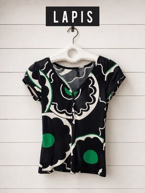 LAPIS Y2K Abstract Floral Print Top Size S